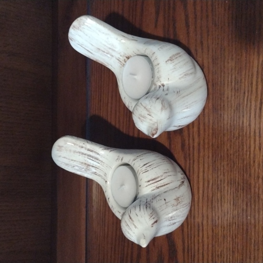 Pier 1 Pair of Ceramic Tea Light Rustic Style Candle Holders b620